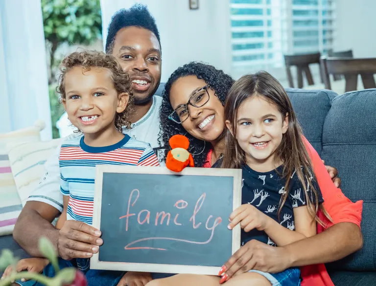 A joyful family together at home